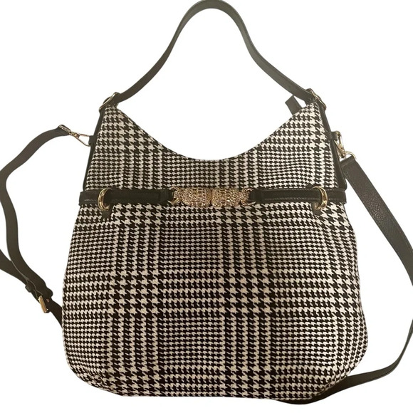 NWOT Talbots Black and Whitete Houndstooth Purse with gold Accents - Picture 1 of 9